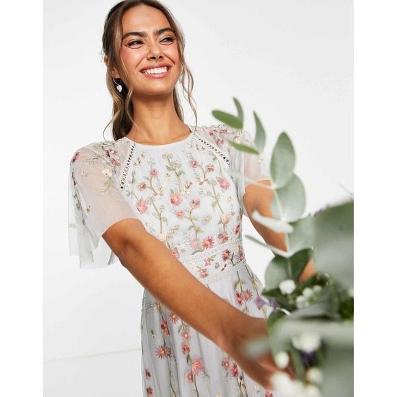 ASOS Design Bridesmaid Floral Embroidered Maxi Dress with Embellishment Size 10 - Picture 5 of 12